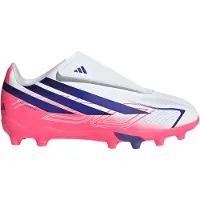 Adidas adidasBota de fútbol con velcro F50 Hyperfast Club césped natural seco / multiterreno 29 Cloud White / Solar Purple / Solar Turbo Niño