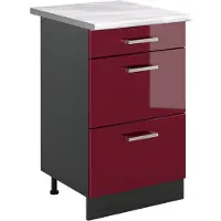 Vicco Mueble bajo de cocina R-Line Rojo de alto brillo/Antracita 50 cm encimera Mármol, Model 69857