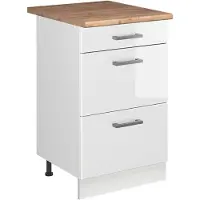 Vicco Mueble bajo de cocina R-Line Blanco alto brillo/Blanco 50 cm encimera Roble dorado, Model 69772