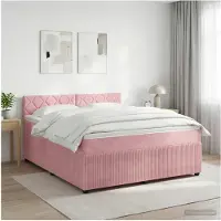 vidaXL Cama con somier y colchón, con cabecero, color rosa, 180 x 200 cm, tapizada en terciopelo