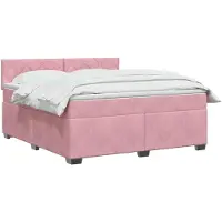 vidaXL Cama con somier y colchón, con cabecero, color rosa, 160 x 200 cm, tapizada en terciopelo