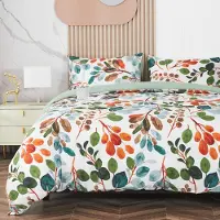 Merkloos Juego de funda de edredón con motivos florales y de hojas, 200 x 200 cm, que incluye 2 fundas de almohada de 50 x 70 cm