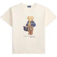 Ralph Lauren para mujer. 211B17774001 Camiseta de punto jersey con Polo Bear blanco roto (L), Casual, Algodón, Manga corta, Polo Ralph
