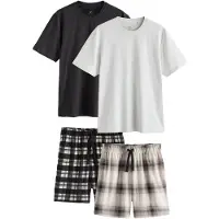 Next Pijama corto ecru / gris claro / gris oscuro / negro