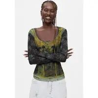 Desigual , Camiseta Manga Larga Estampada, Mujer, Poliester, Negro, XL