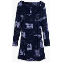 Desigual , Vestido postales escote cuadrado, Viscosa, Azul, XS