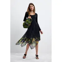 Desigual , Vestido Manga Larga Midi M. C. Lacroix, Mujer, Negro, XL
