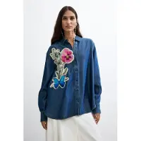 Desigual , Camisa Bordada Flores, Mujer, Lyocell, Rojo, S