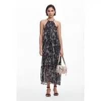 Desigual , Vestido halter ilustraciones flores, Poliester, Negro, XS