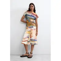 Desigual , Falda Estampada Midi, Mujer, Algodon, Amarillo, L