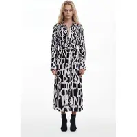 Desigual , Vestido midi lettering, Viscosa, Negro, L