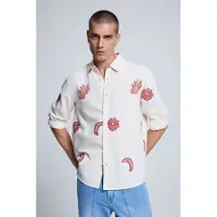 Desigual , Camisa Jacquard Estampada, Hombre, Algodon, Blanco, L
