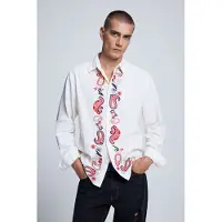 Desigual , Camisa Bordada, Hombre, Algodon, Blanco, XL