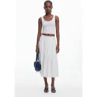 Desigual , Falda larga bordados, Algodon, Blanco, L