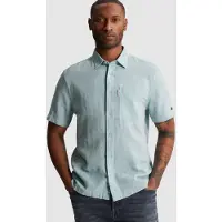 Cast iron Camisa 'Shirt with short sleeves in cotton/linen twill' turquesa