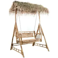 vidaXL Silla colgante estilo Hollywood con motivos de hojas de palmera y cojín, 202 cm, de bambú