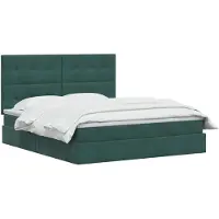 vidaXL Cama con almacenamiento LED, color verde oscuro, 140 x 200 cm, tapizada en terciopelo