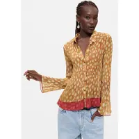 Desigual , Camisa Estampada Plisada, Mujer, Poliester, Blanco, S