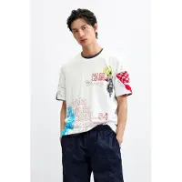 Desigual , Camiseta estampada gráfica, Hombre, Algodon, Blanco, S