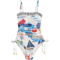 Next Traje de baño crema / navy / azul cielo / rojo