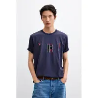 Desigual , Camiseta punto bordada, Hombre, Algodon, Azul, XL