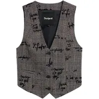 Desigual , Chaleco cuadros lettering, Mujer, Negro, XL