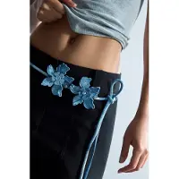 Desigual , Cinturón Denim Flores Algodón, Mujer, Azul, U