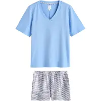 Next Pijama de pantalón corto azul claro / lila claro / negro / offwhite