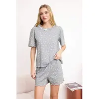 Trendyol Pijama de pantalón corto gris / verde pastel / blanco