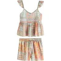 Next Pijama de pantalón corto azul / verde / naranja claro / rosa