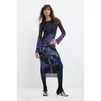 Desigual , Vestido tul estampado M. C. Lacroix, Mujer, Poliester, Azul, M