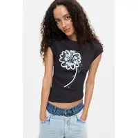 Desigual , Camiseta Estampada Floral, Mujer, Algodon, Negro, L