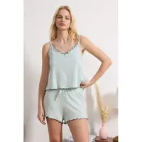 Trendyol Pijama de pantalón corto turquesa / blanco