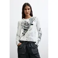 Desigual , Camiseta Estampada 100% Algodón, Mujer, Algodon, Blanco, S