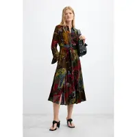 Desigual , Vestido Manga Larga Midi, Mujer, Viscosa, Verde, L