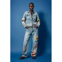 Desigual , Pantalón Vaquero flores regular, Mujer, Algodon, Azul, 34