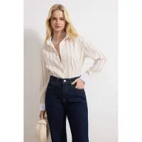 Trendyol Blusa marrón / blanco / blanco lana