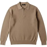 Kleidermafia Jersey 'Slim Fit Knit Zipper Polo Sweater - Camel' camelo