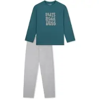 Schiesser Pijama 'Nightwear' gris / esmeralda