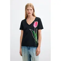 Desigual , Camiseta Estampado Floral 100% Algodón, Mujer, Algodon, Negro, XL