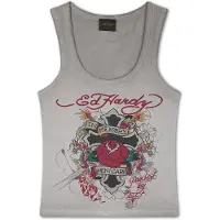 Ed Hardy Top 'In Memory Of When I Cared' gris / verde / rojo oscuro / negro