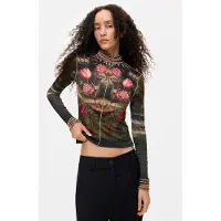 Desigual , Camiseta Estampada Cuello Alto, Mujer, Viscosa, Negro, S