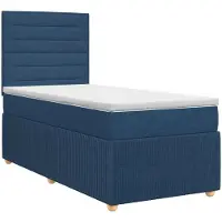 vidaXL Cama con somier y colchón, con cabecero, color azul, 90 x 200 cm, tapizada en tela