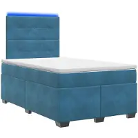 Syfax Cama con somier y colchón, con cabecero, color azul, 120 x 190 cm, tapizada en terciopelo