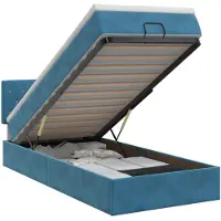 Syfax Cama otomana con colchón, color azul oscuro, 90 x 190 cm, tapizada en terciopelo