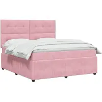 vidaXL Cama boxspring con somier y colchón LED, color rosa, 140 x 200 cm, tapizada en terciopelo