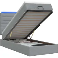 vidaXL : Banco-cama con colchón y luces LED, gris claro, 80 x 200 cm, tapizado en tela