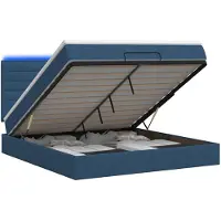 Syfax Cama otomana con colchón y luces LED azules, 140 x 200 cm, tapizada en tela