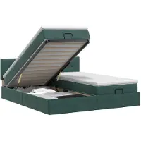 Syfax Diván otomano con colchón y cabecero, 2 unidades, color verde oscuro, tapizado en terciopelo