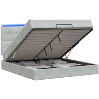 Syfax Cama otomana con colchón y luces LED, color gris claro, 160 x 200 cm, tapizada en terciopelo